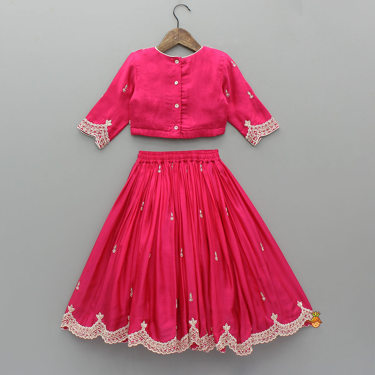 Stylish Hem Embroidered Elegant Top And Scalloped Lehenga