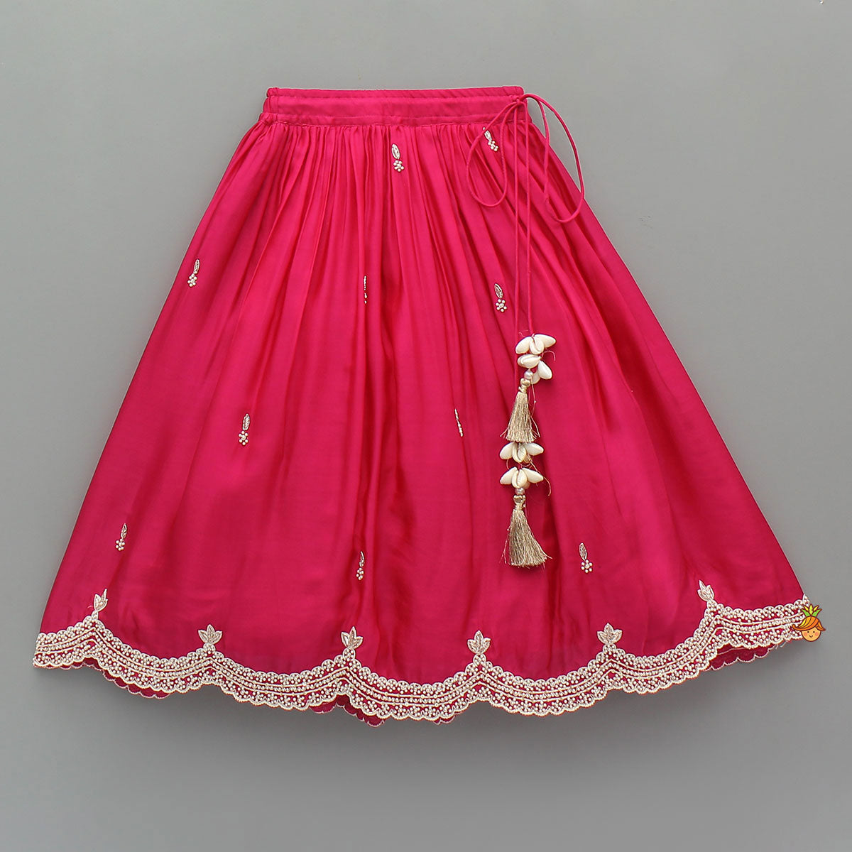 Stylish Hem Embroidered Elegant Top And Scalloped Lehenga