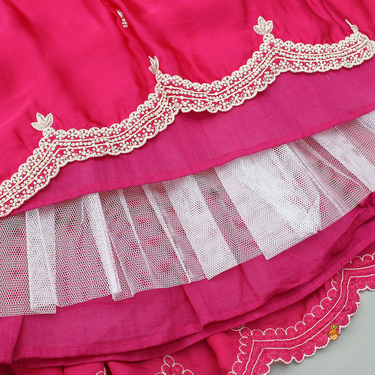 Stylish Hem Embroidered Elegant Top And Scalloped Lehenga