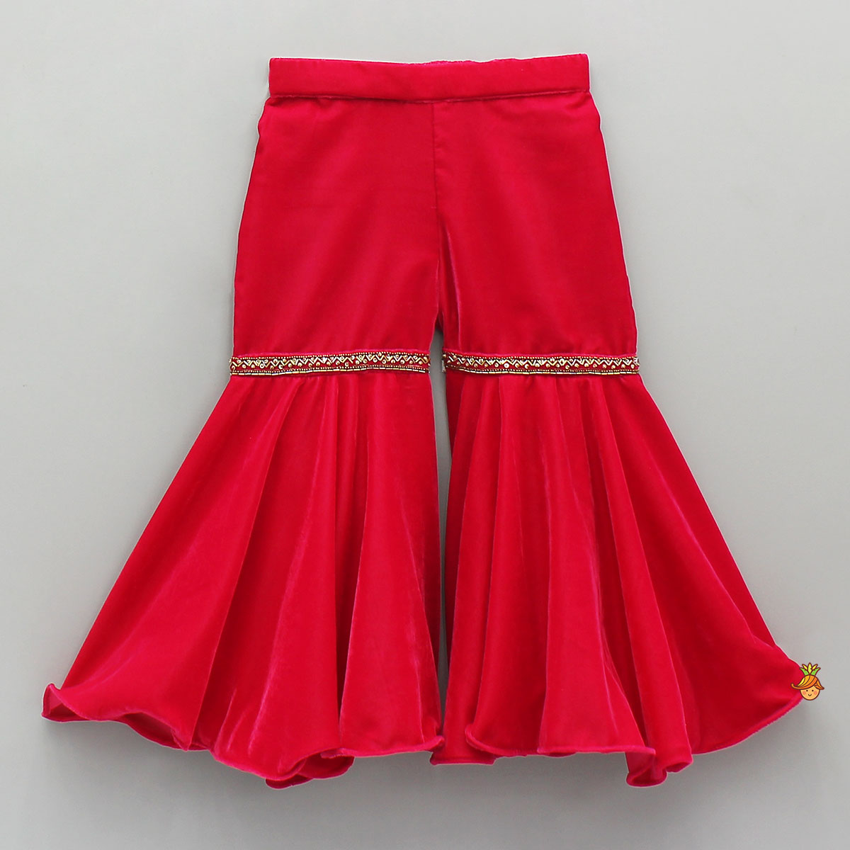 Contrasting Fringes Detailed Velvet Top With Sharara