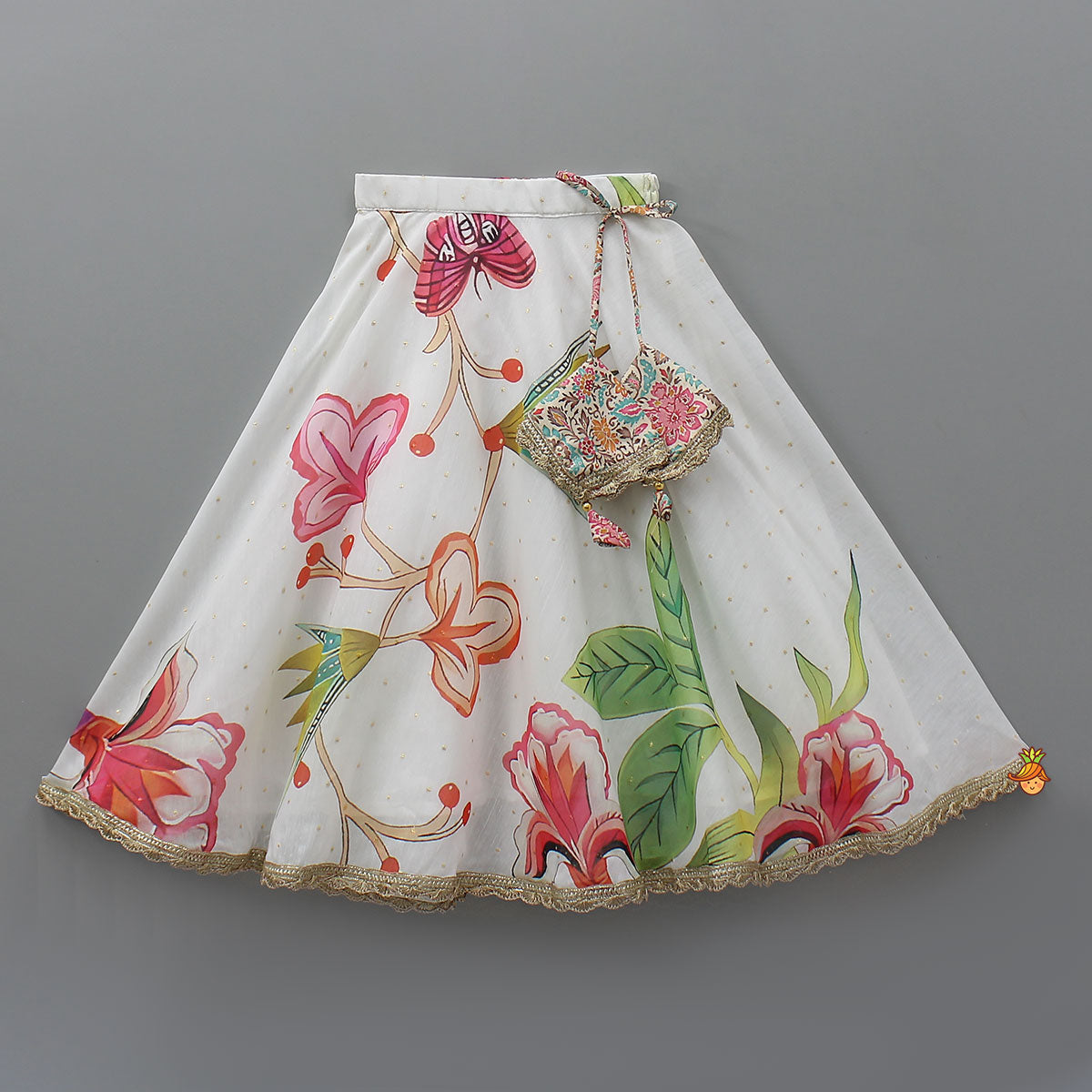 High-Low Printed Top And Lehenga With Dupatta