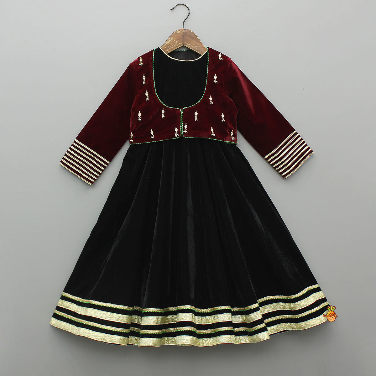 Charming Velvet Anarkali With Front-Open Jacket