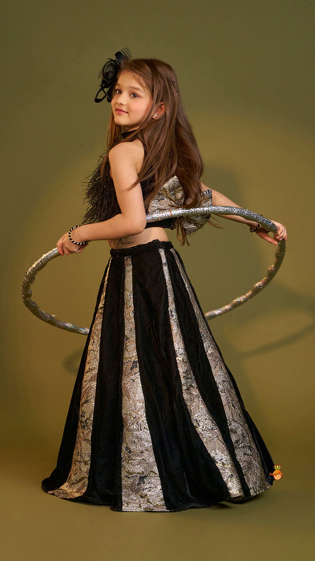 Halter Neck Fur Top And Gorgeous Dual-Tone Panelled Lehenga