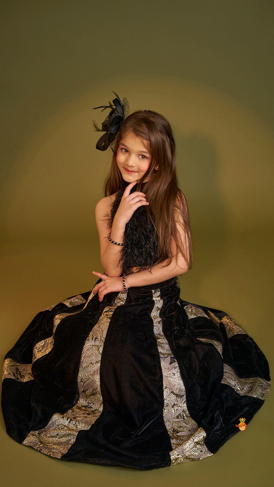 Halter Neck Fur Top And Gorgeous Dual-Tone Panelled Lehenga