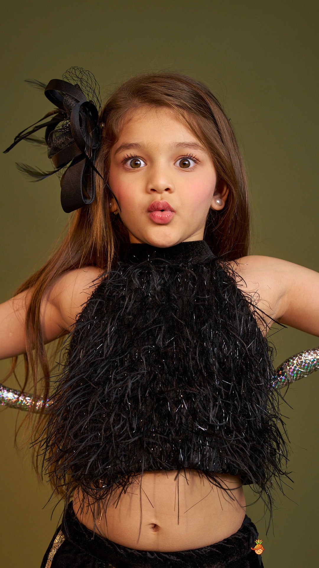 Halter Neck Fur Top And Gorgeous Dual-Tone Panelled Lehenga