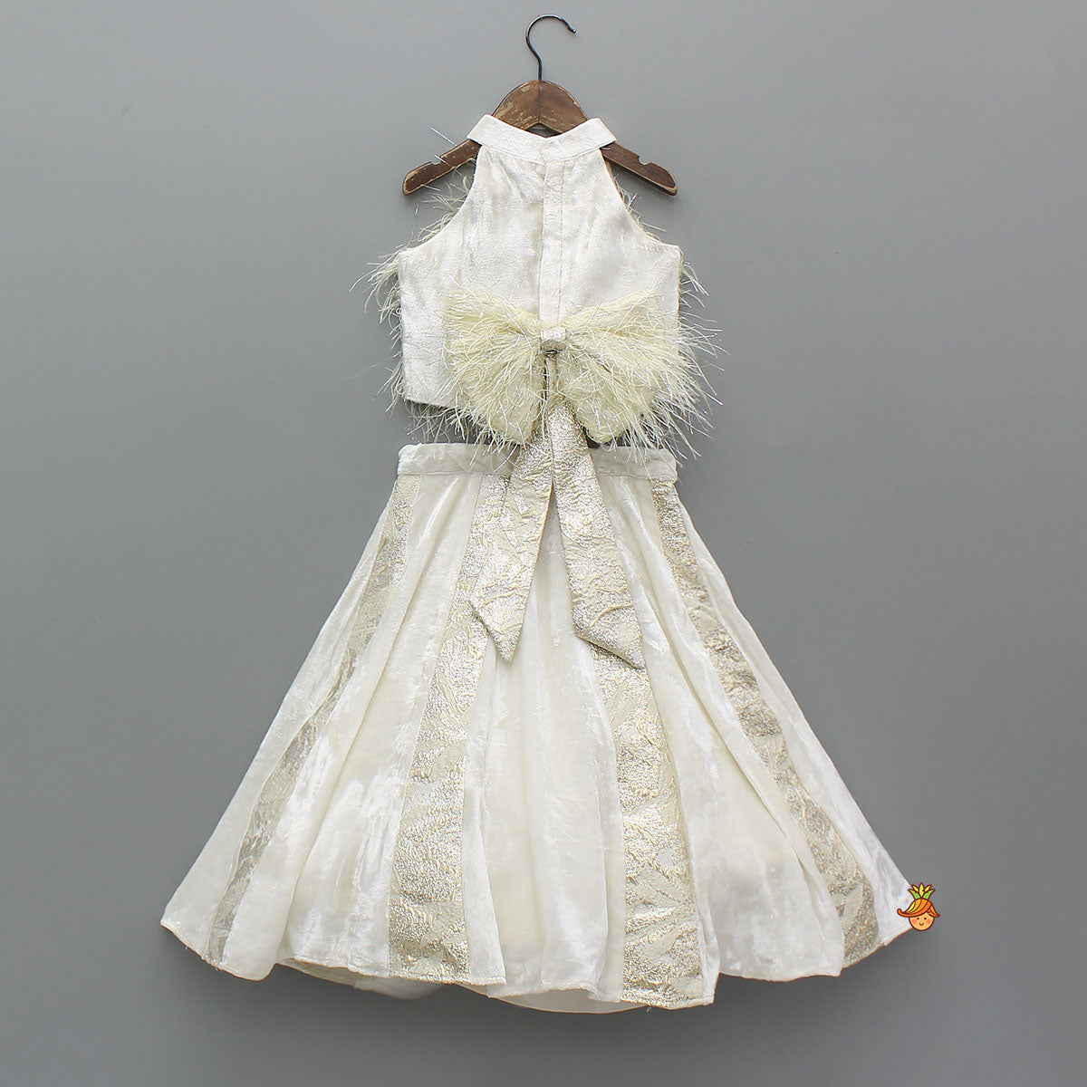 Halter Neck Fur Top And Gorgeous Panelled Lehenga