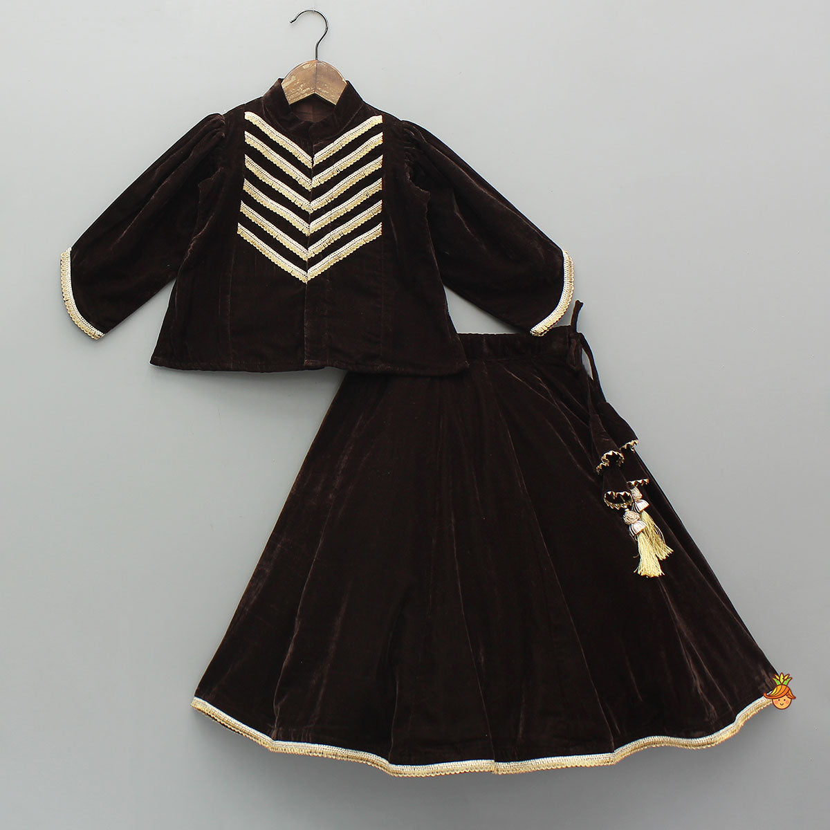 Velvet Lace Work Top And Lehenga