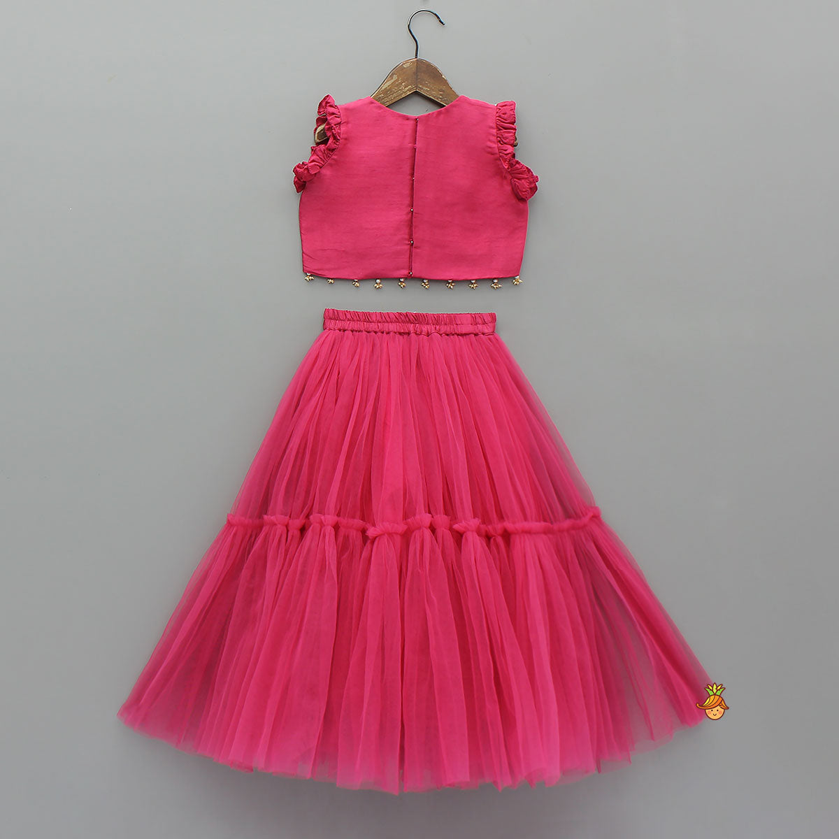 Animal Motif Embroidered Top And Net Lehenga With Matching Dupatta