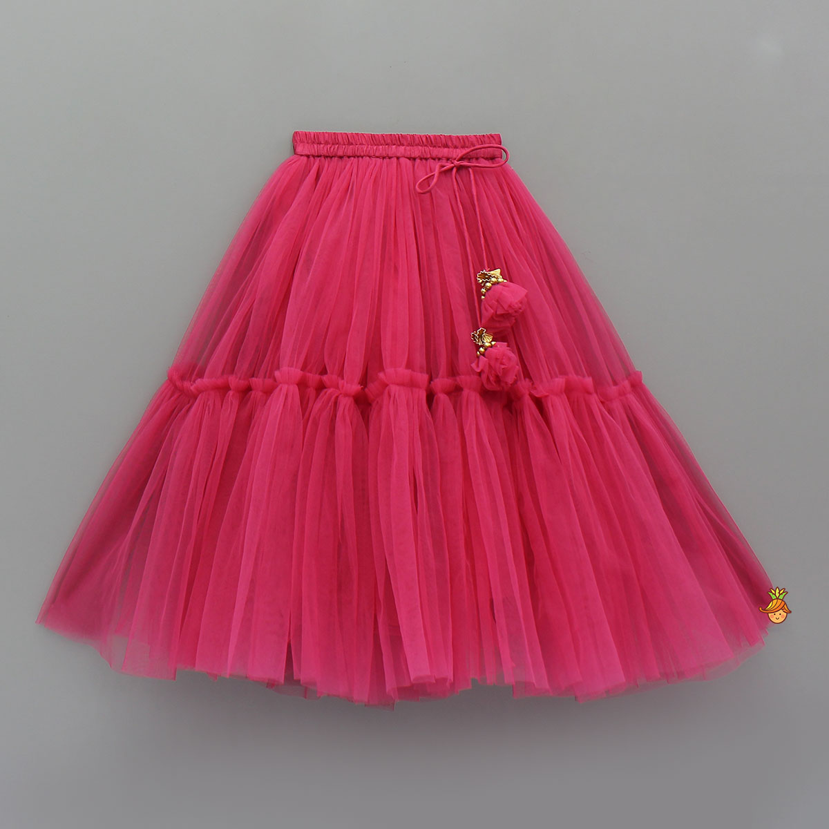 Animal Motif Embroidered Top And Net Lehenga With Matching Dupatta