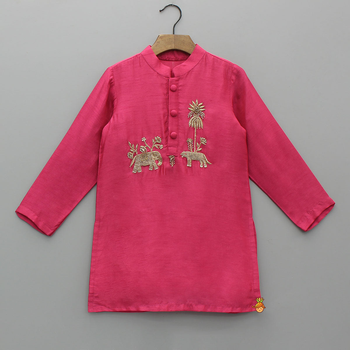 Animal Motif Embroidered Silk Kurta With Pyjama
