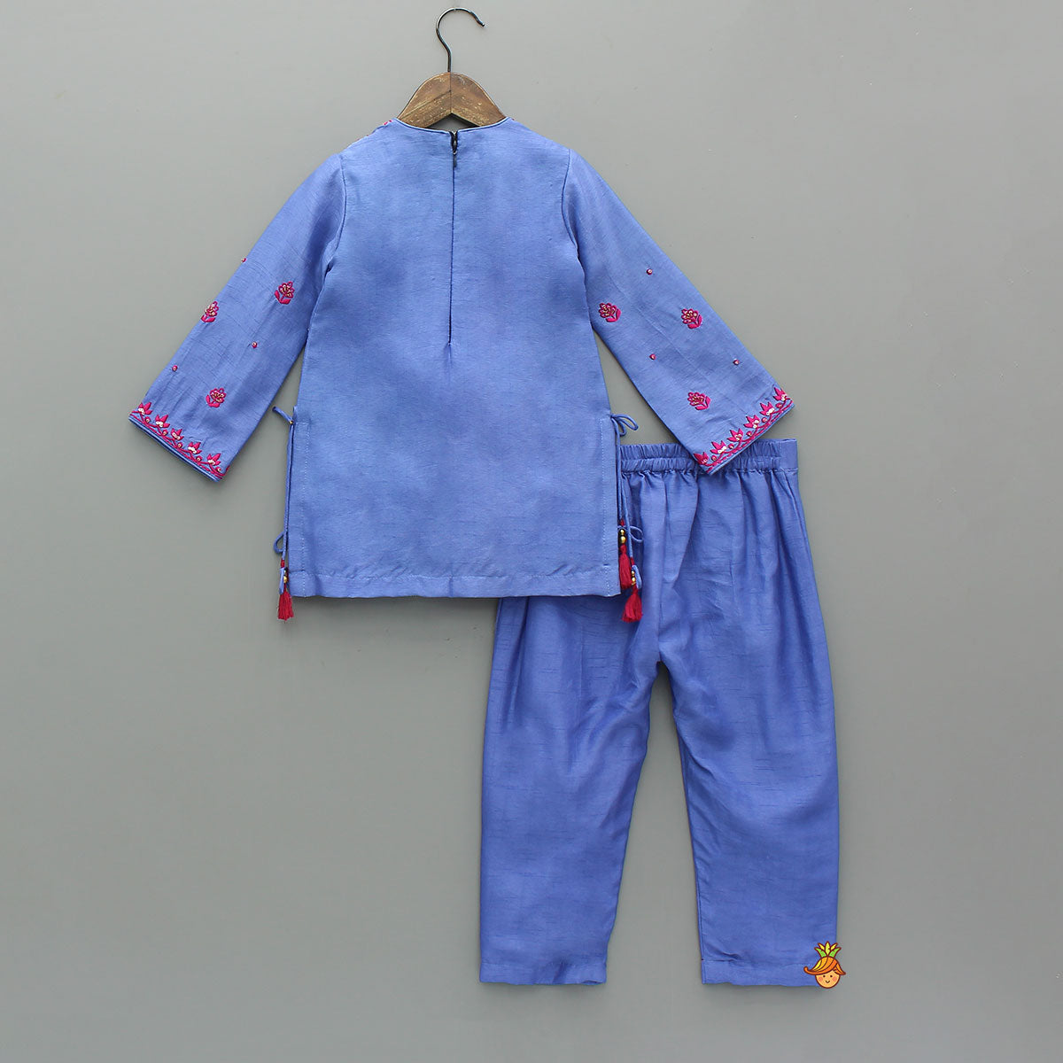 Contrasting Thread-Embroidered Kurti And Pant