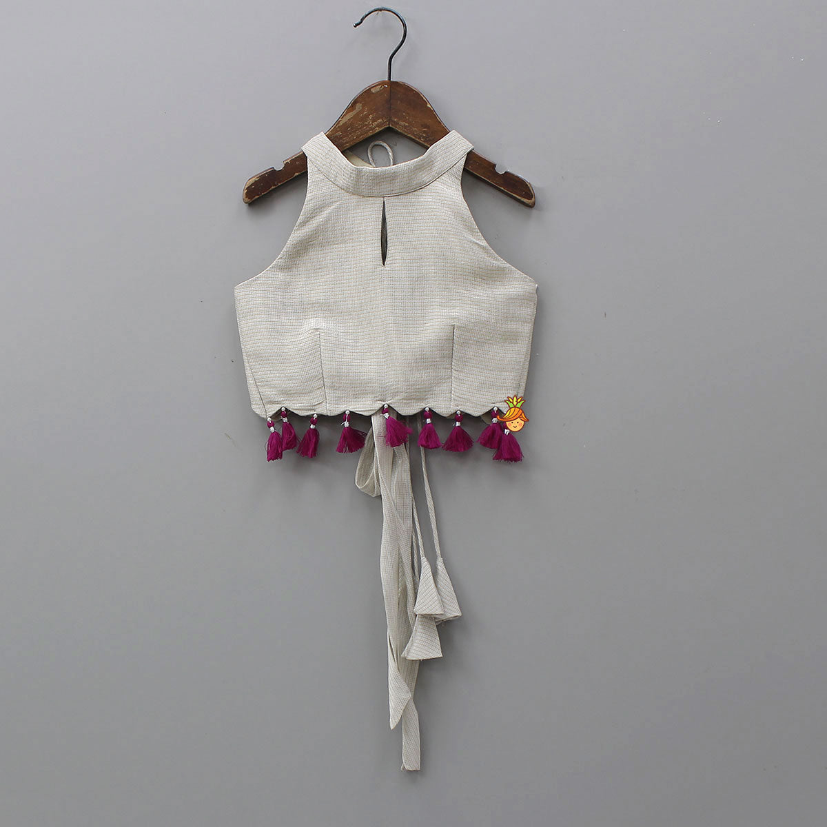 Halter Neck Fringe Detailed Top With Printed Lehenga