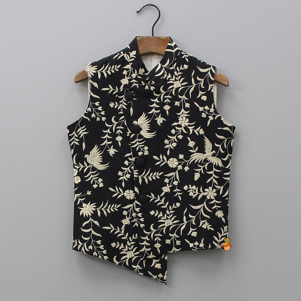 Silk Ethnic Kurta With Asymmetric Front-Open Jacket And Pyjama