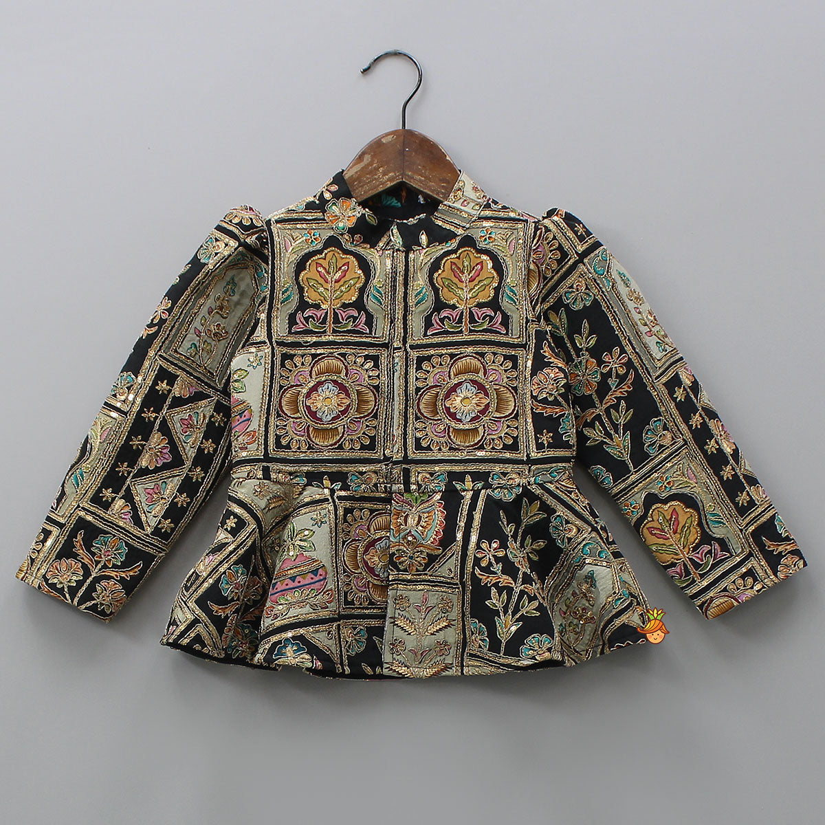 Ethnic Floral Printed And Embroidered Peplum Top With Lehenga