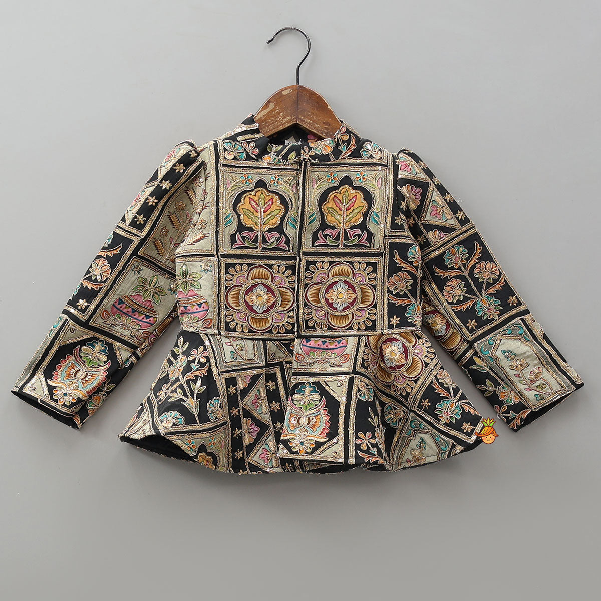 Ethnic Floral Printed And Embroidered Peplum Top With Lehenga