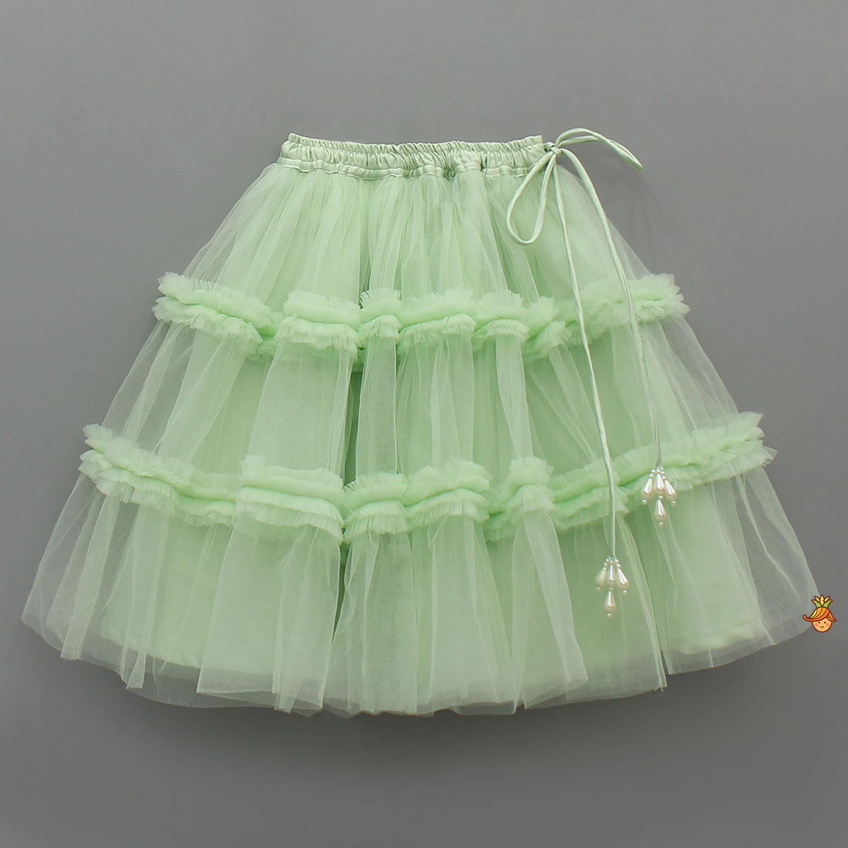 Shiny Lace Work One Shoulder Top And Ruffle Lehenga