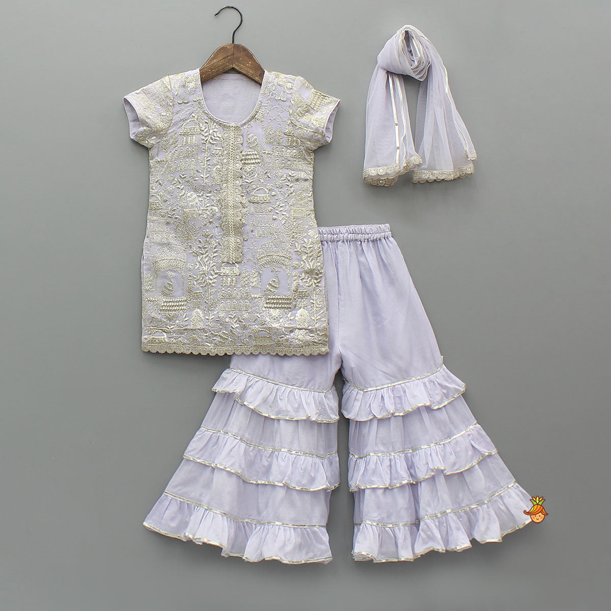 Heavy Embroidered Kurti With Beautiful Layered Sharara And Net Dupatta