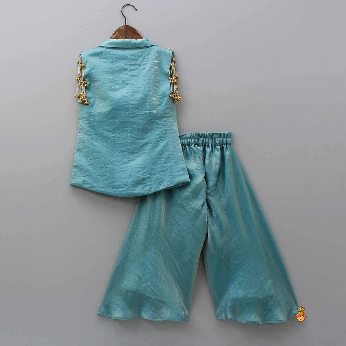 Notched Collar Jacket-Style Sheen Kurti And Palazzo