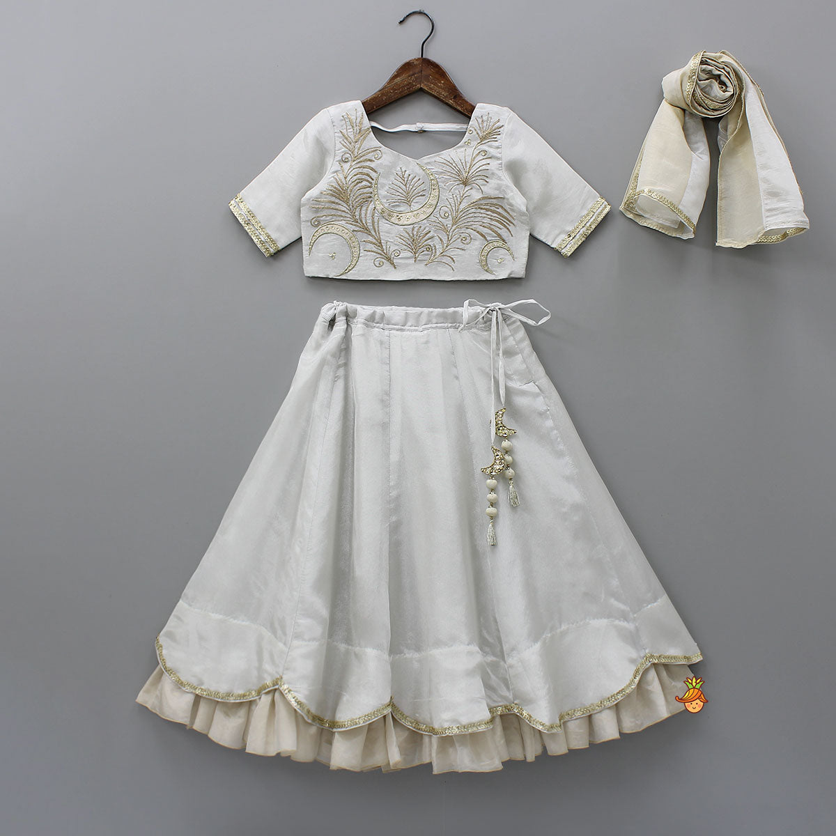 Beautiful Hand-Embroidered Top And Scalloped Lehenga With Dupatta