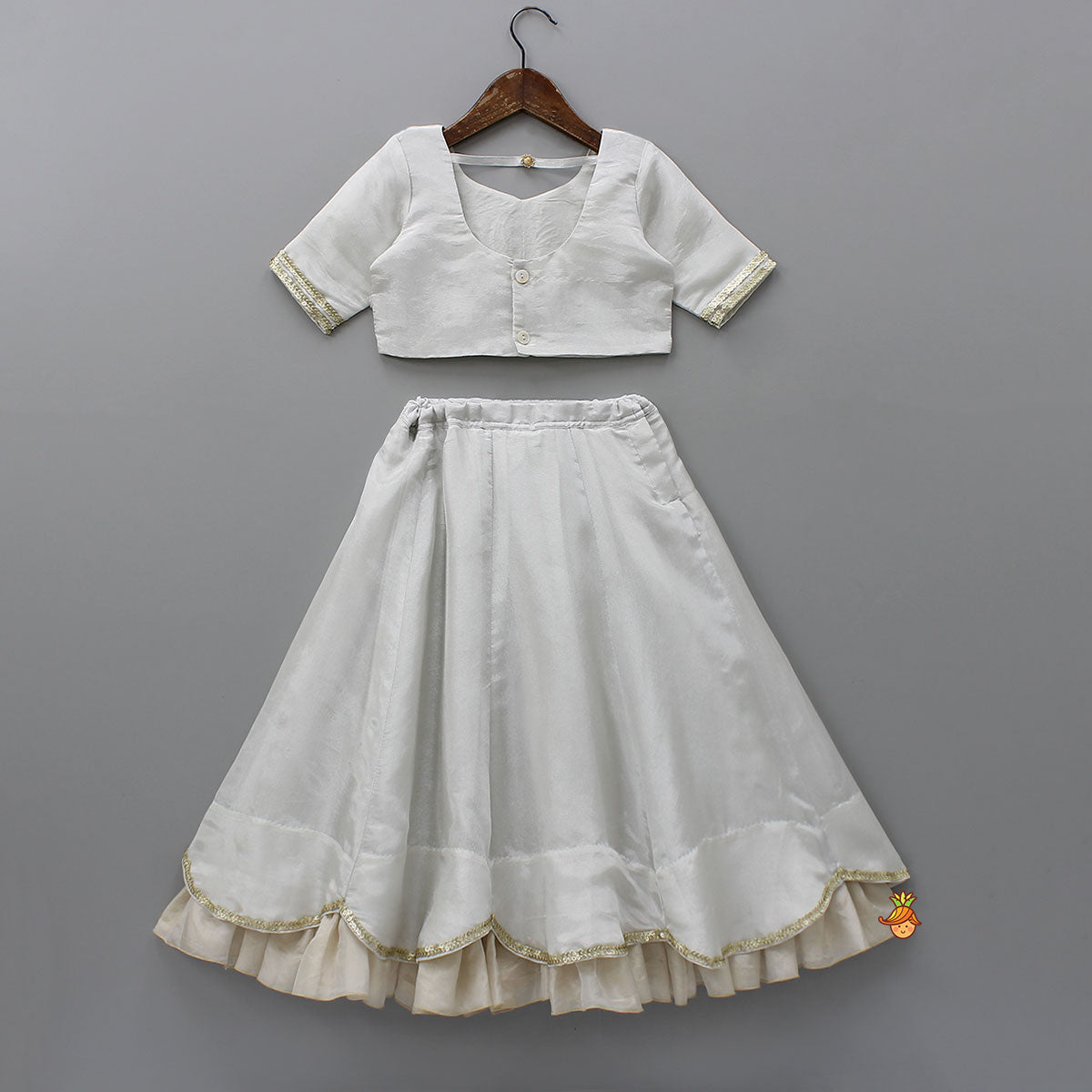 Beautiful Hand-Embroidered Top And Scalloped Lehenga With Dupatta