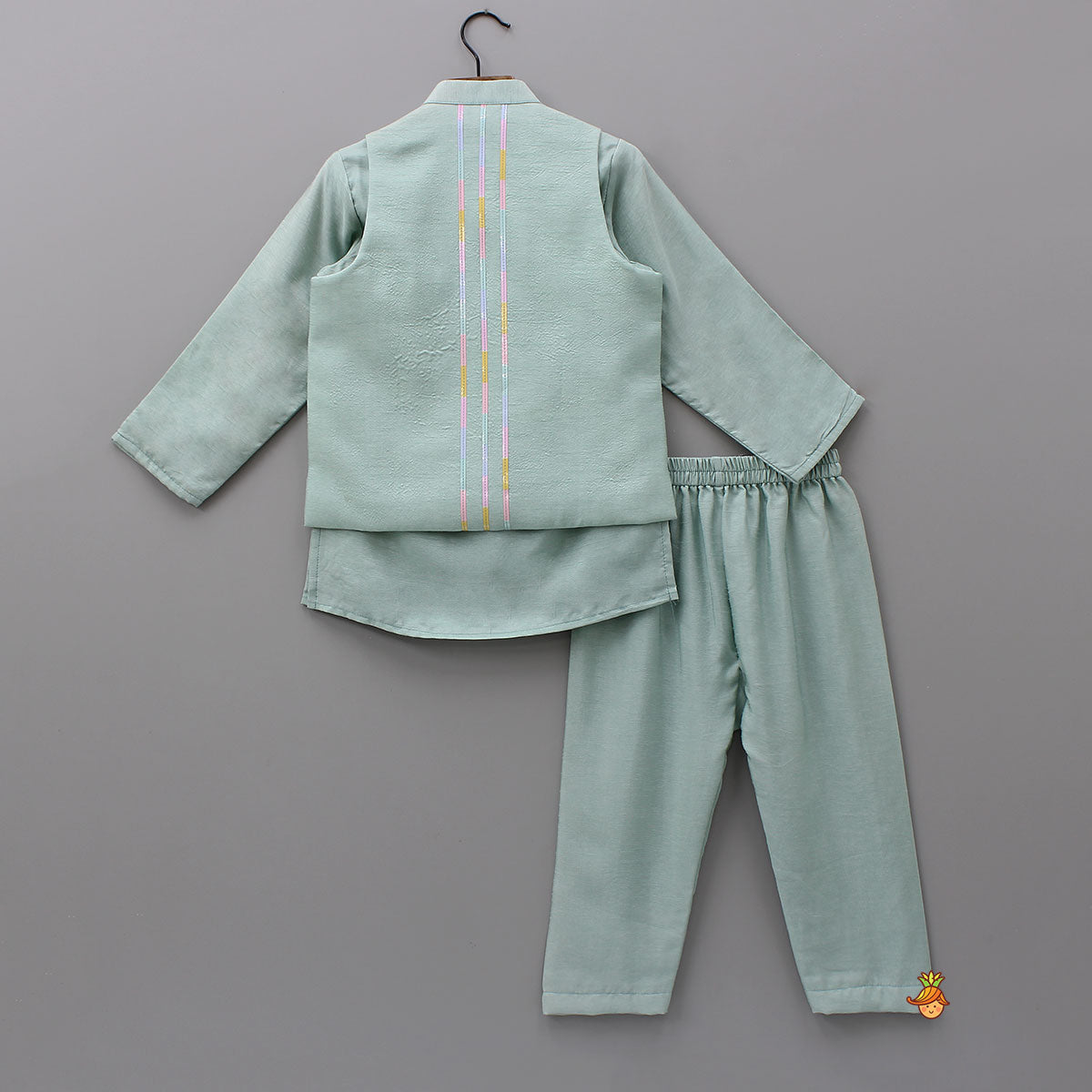 Ethnic Kurta With Lace Work Jacket And Pyjama