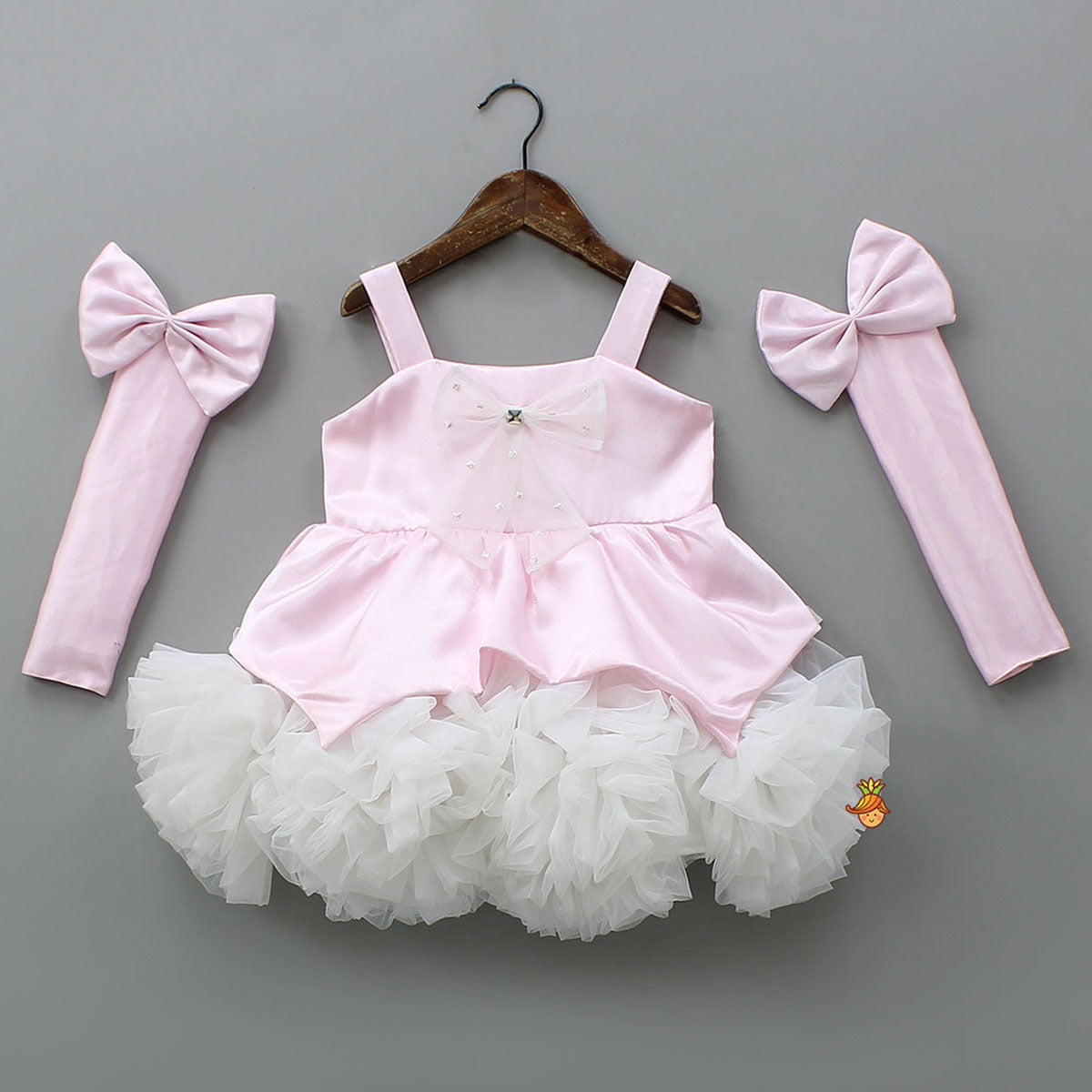 Elegant Bow Embellished Dress With Matching Gloves