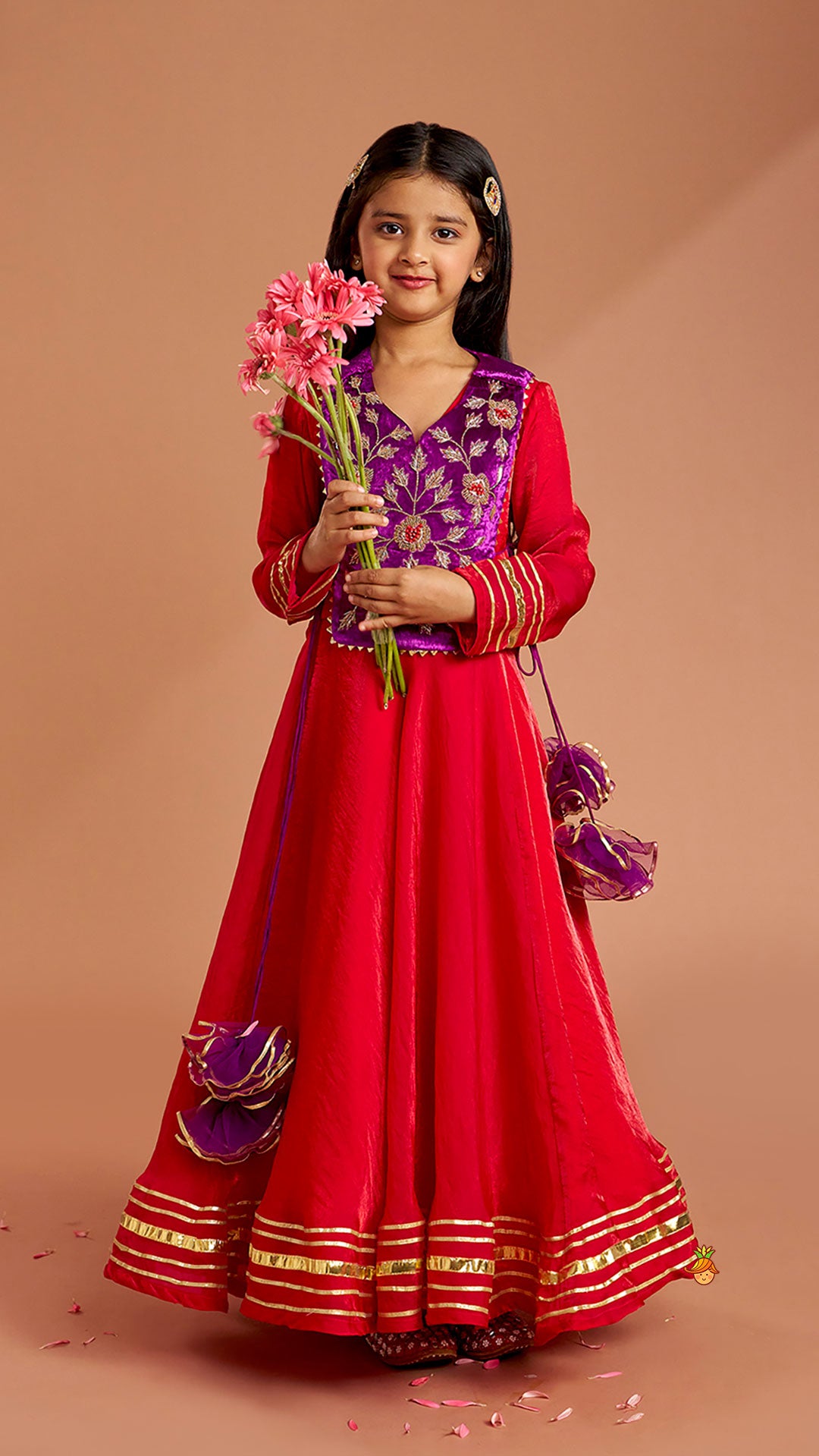 Side Knot Detailed Shiny Flared Anarkali