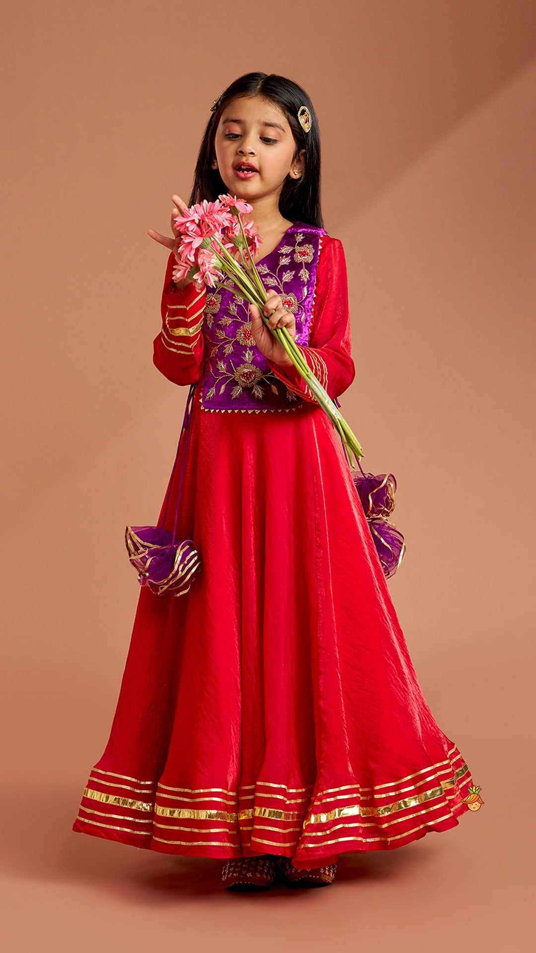 Side Knot Detailed Shiny Flared Anarkali