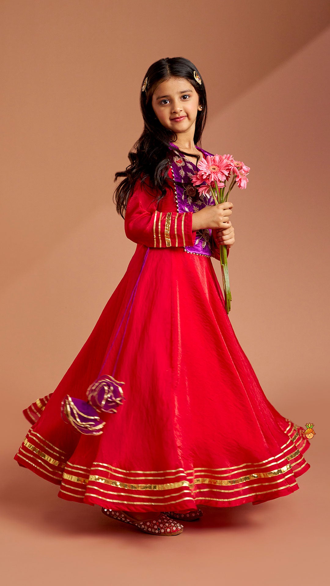 Side Knot Detailed Shiny Flared Anarkali