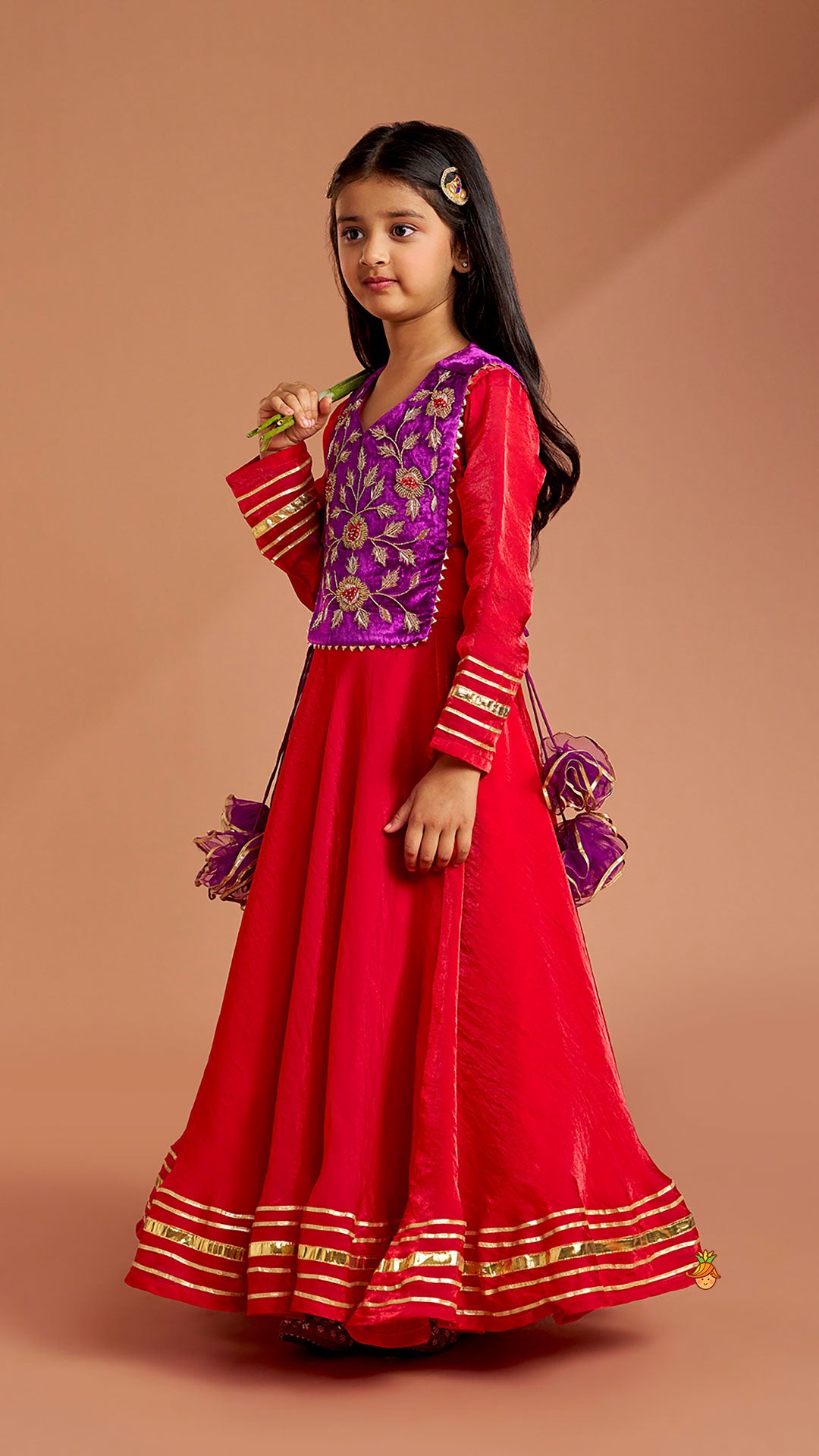 Side Knot Detailed Shiny Flared Anarkali