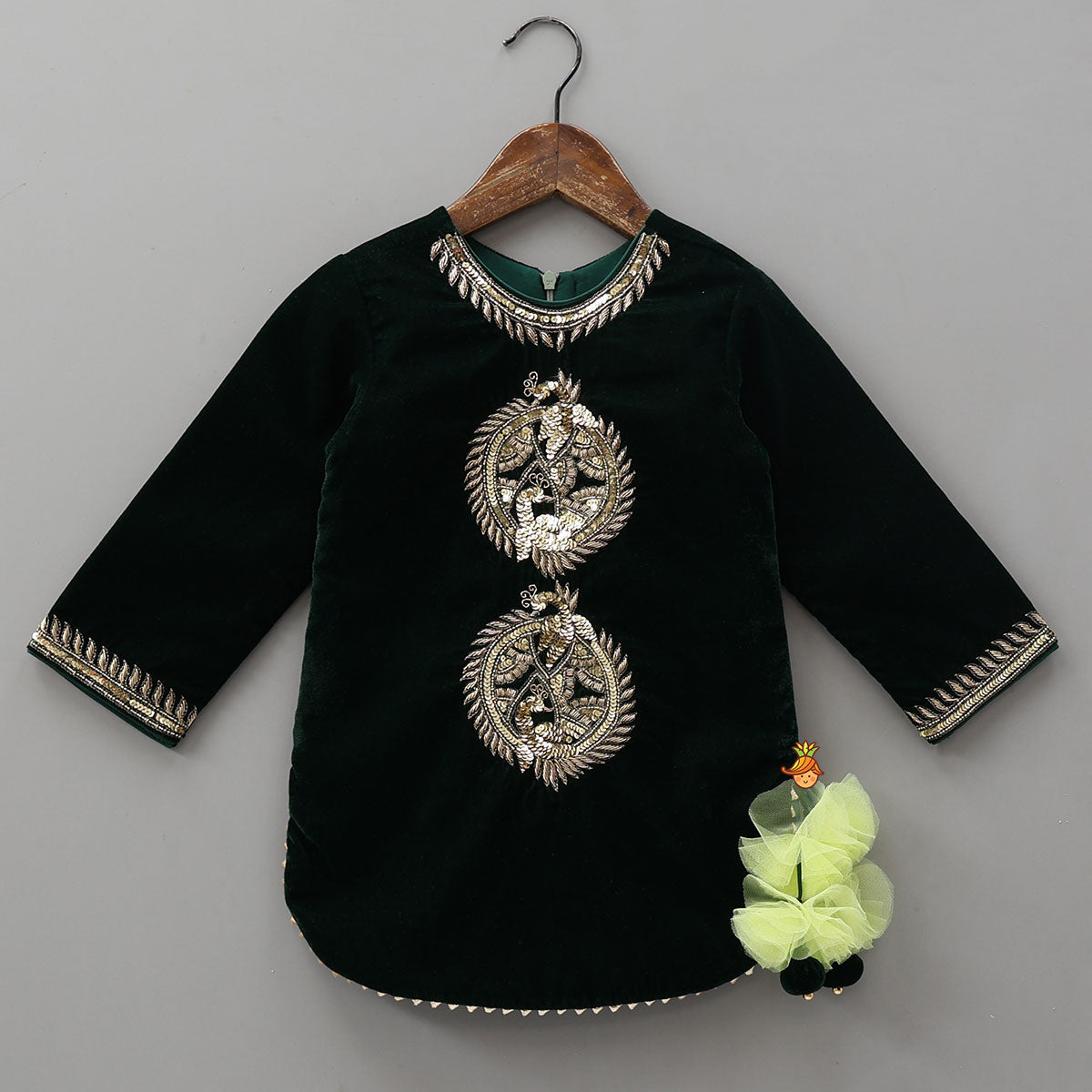 Embroidered Velvet Kurti And Sharara With Contrasting Dupatta