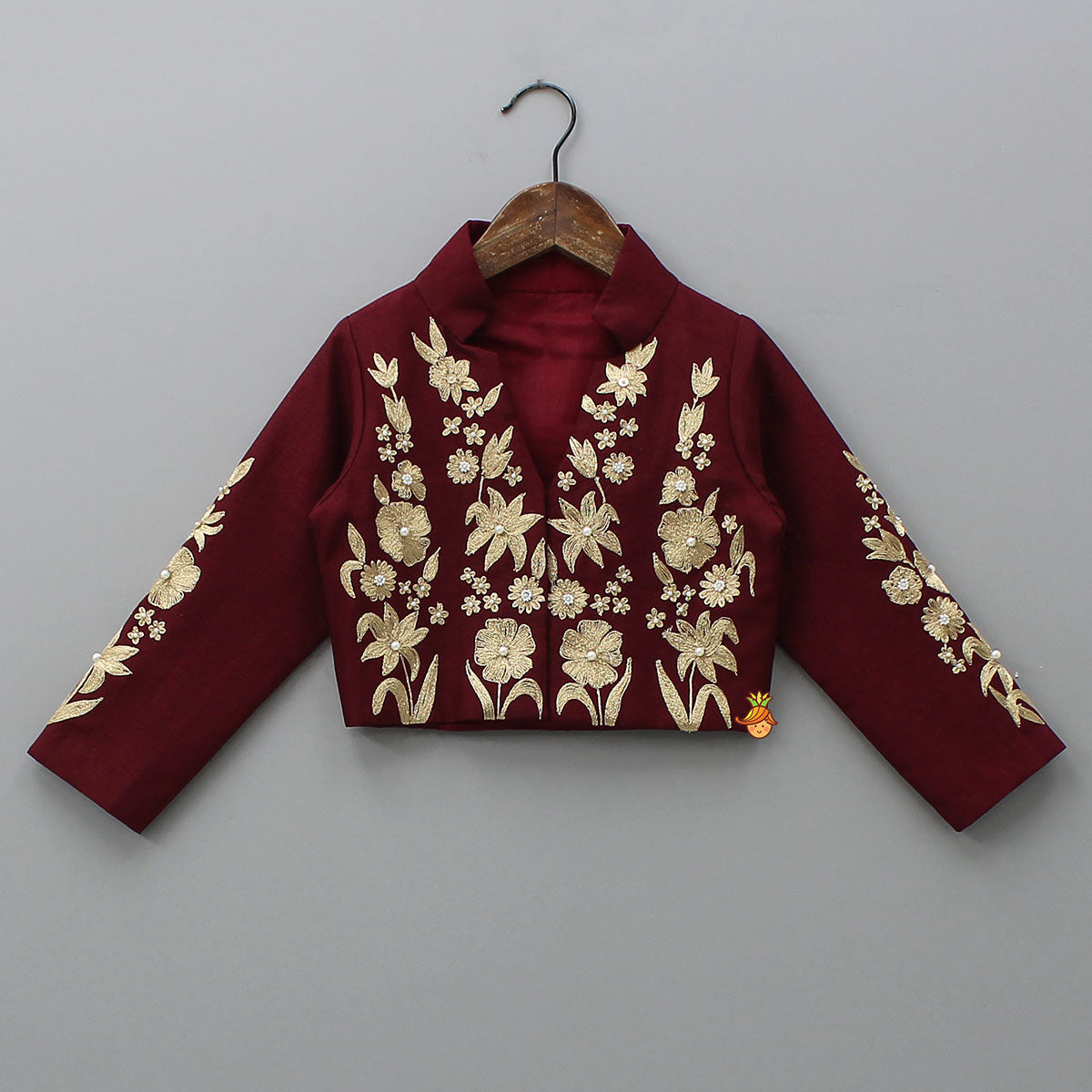 Zari Floral Embroidered Jacket-Style Top And Lehenga