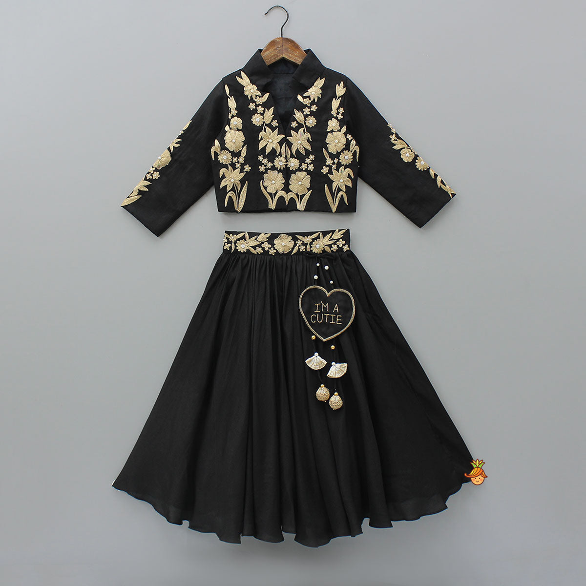 Elegant Zari Floral Embroidered Jacket-Style Top And Lehenga