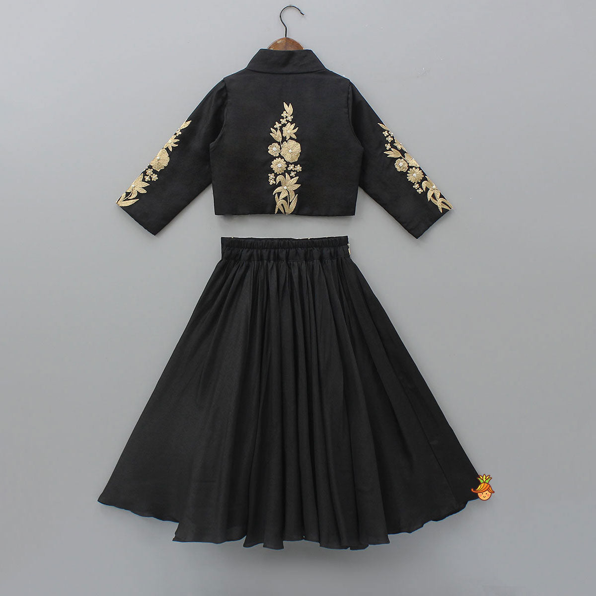 Elegant Zari Floral Embroidered Jacket-Style Top And Lehenga