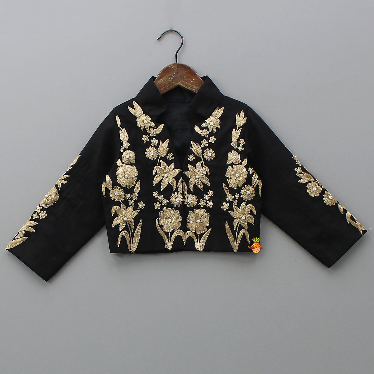 Elegant Zari Floral Embroidered Jacket-Style Top And Lehenga