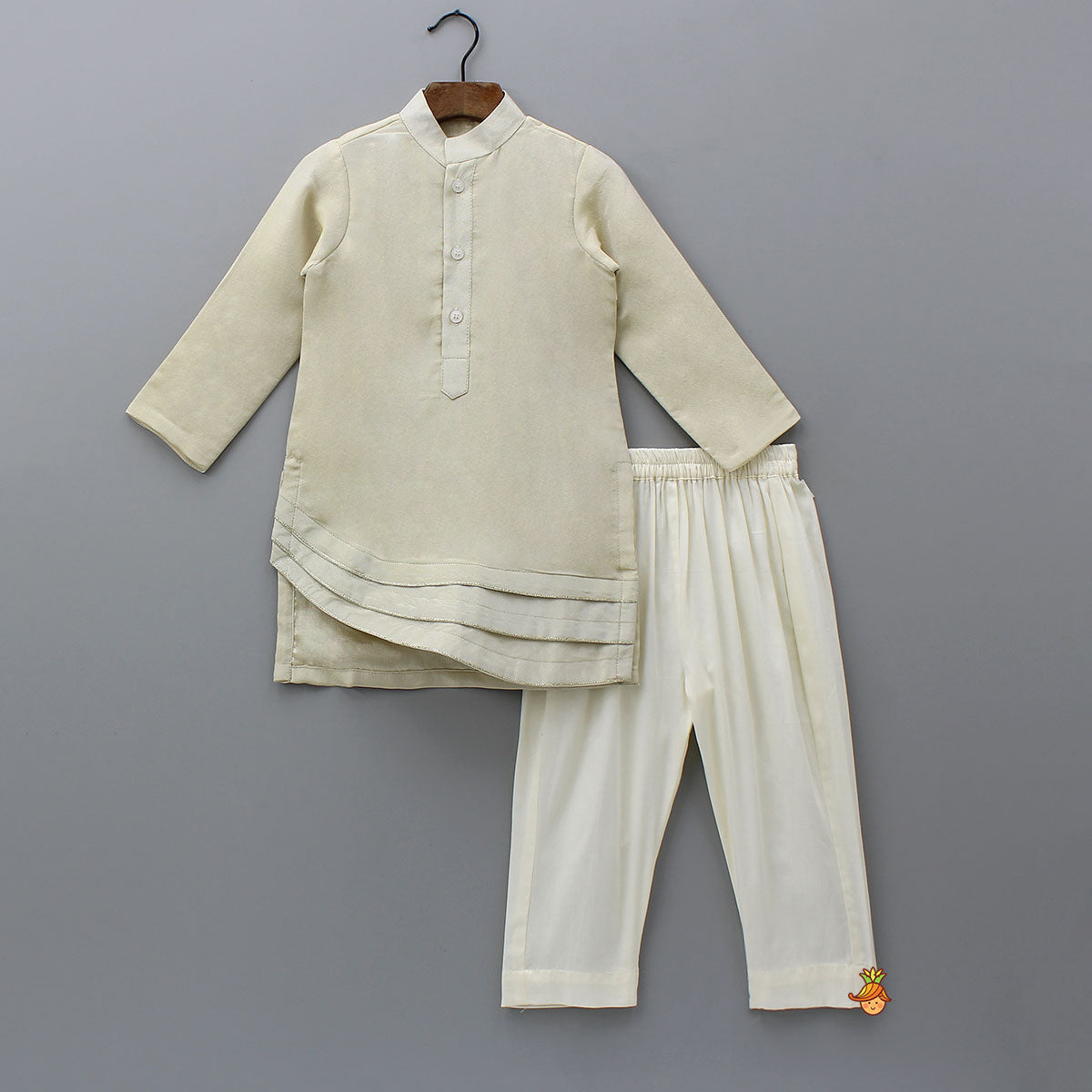 Shimmery Stylish Cut Hem Kurta With Velvet Jacket And Pyjama