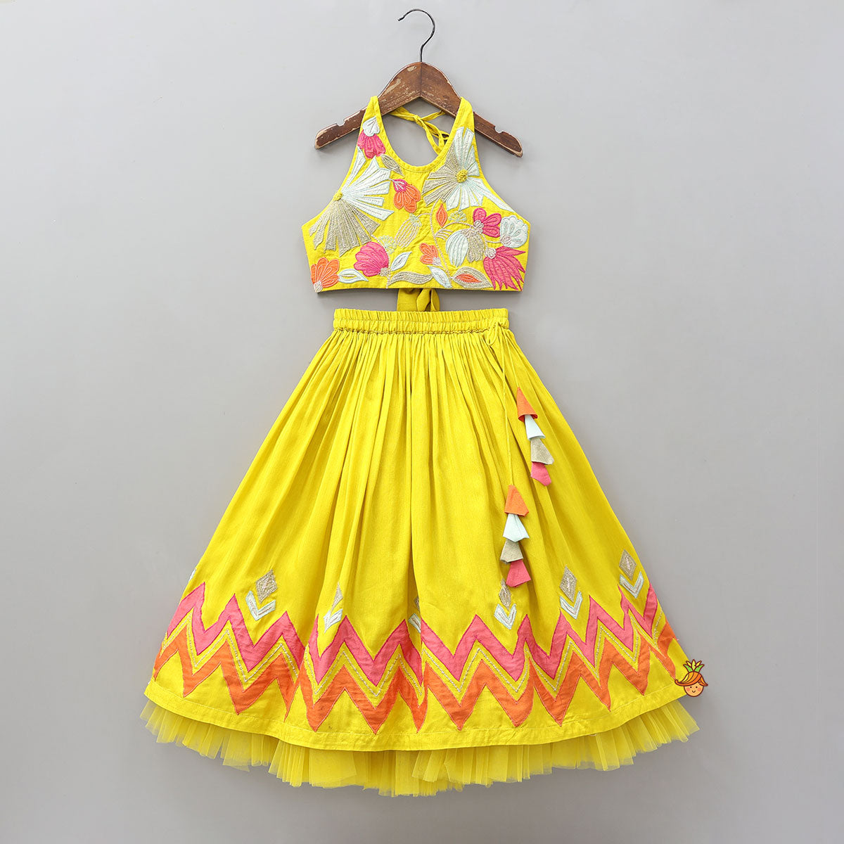 Back Knot Detail Halter Neck Top With Lehenga