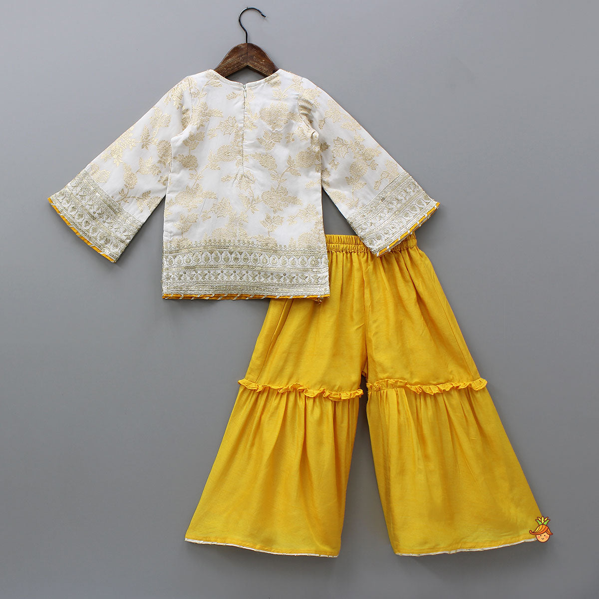 Flared Sleeves Top And Sharara With Net Dupatta