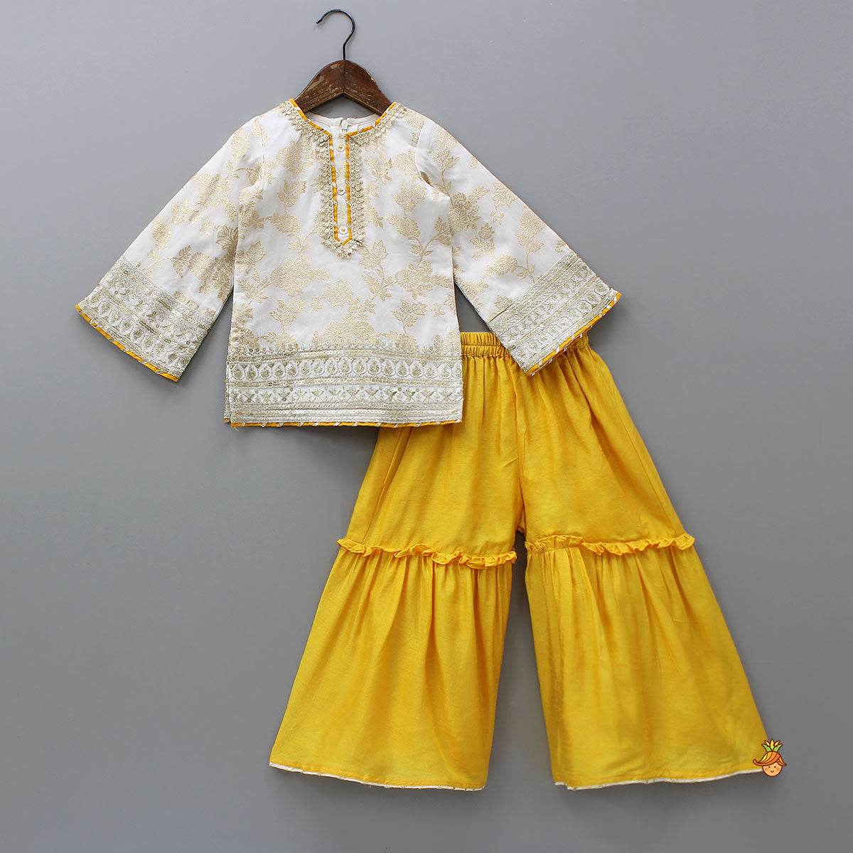 Flared Sleeves Top And Sharara With Net Dupatta