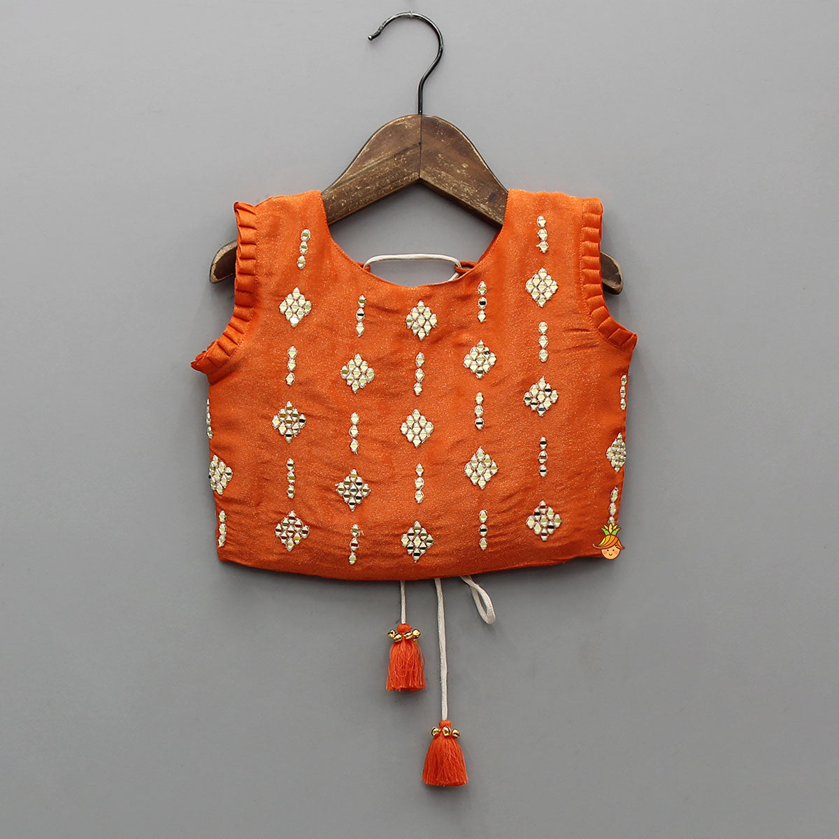 Shimmery Mirror Work Top With Floral Applique Lehenga