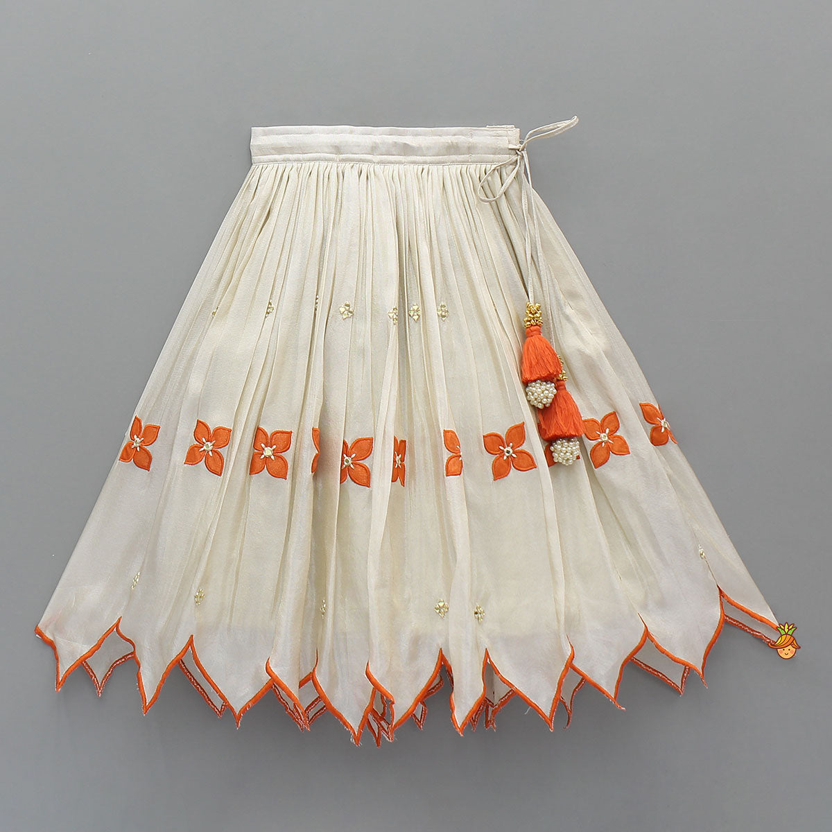 Shimmery Mirror Work Top With Floral Applique Lehenga