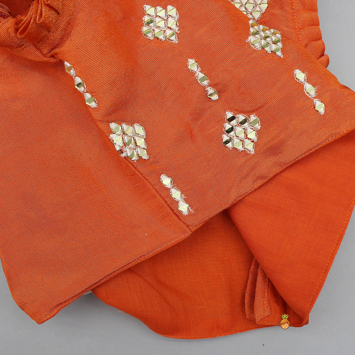 Shimmery Mirror Work Top With Floral Applique Lehenga