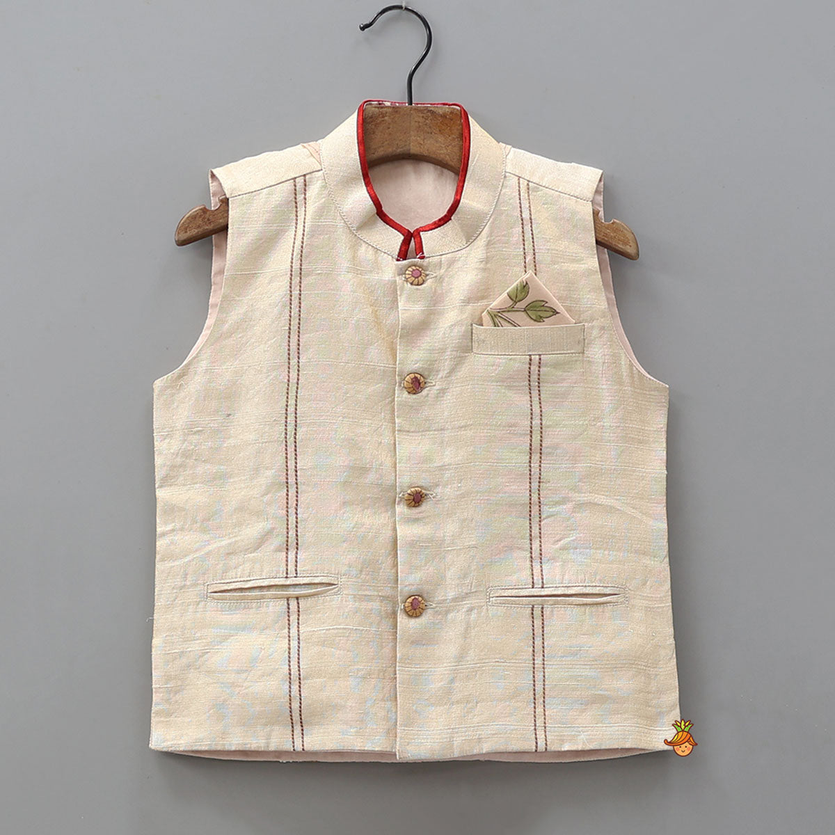 Ethnic Floral Printed Kurta With Pocket Detail Jacket And Pyjama