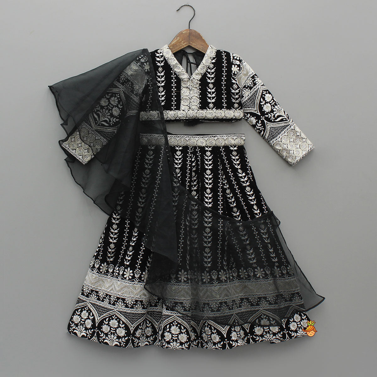 Gorgeous Top And Heavy Thread-Embroidered Velvet Lehenga With Matching Dupatta