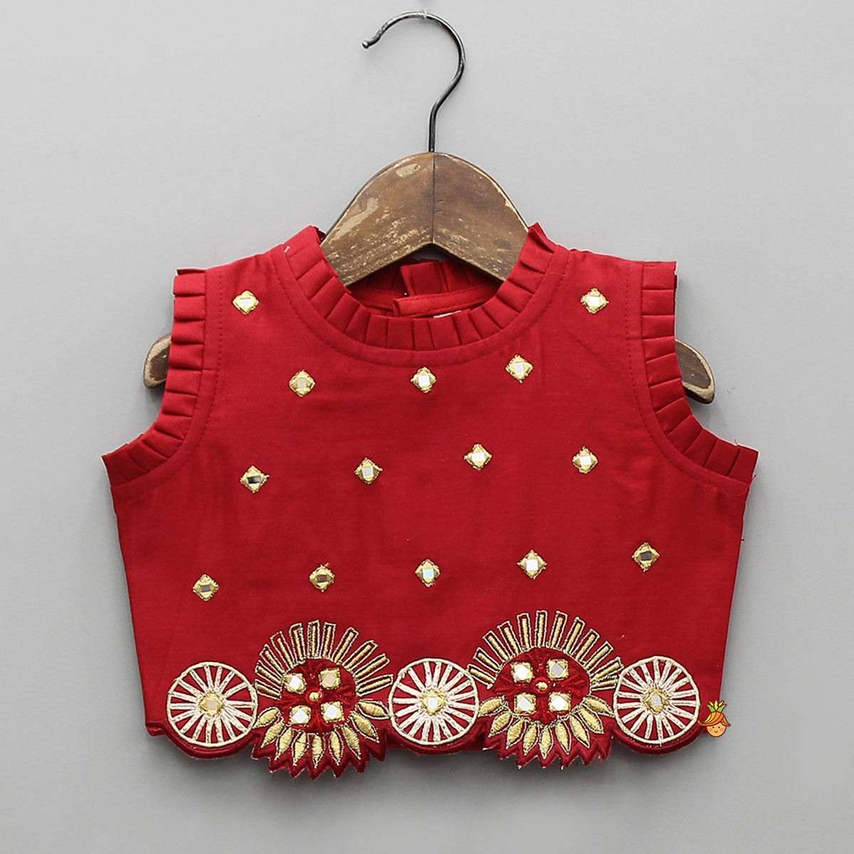 Mirror Work Pleated Top And Shimmery Lehenga