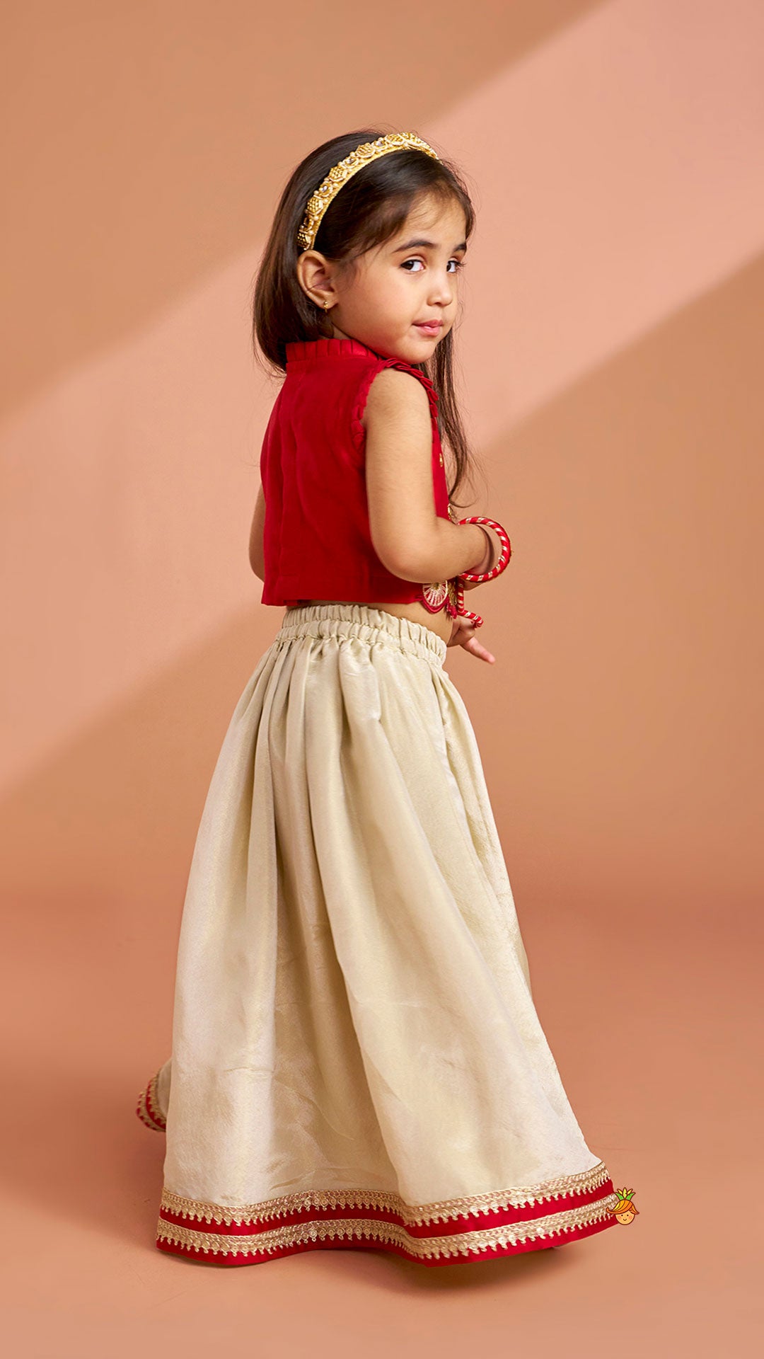 Mirror Work Pleated Crop Top And Shimmery Lehenga