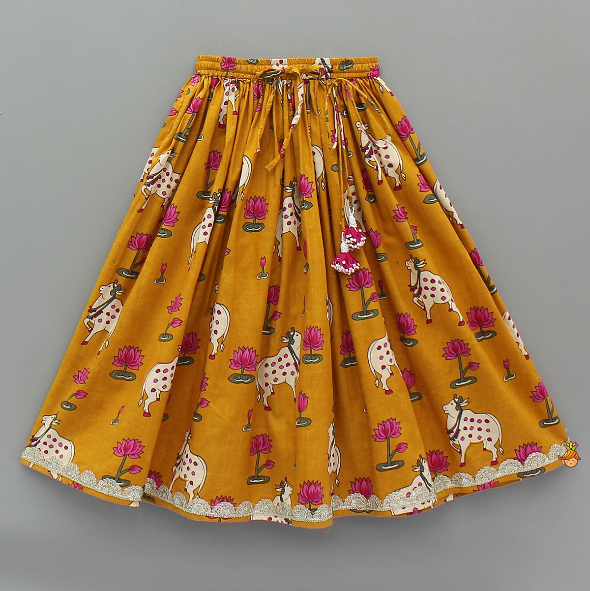 Lotus Printed Top With Matching Lehenga And Dupatta
