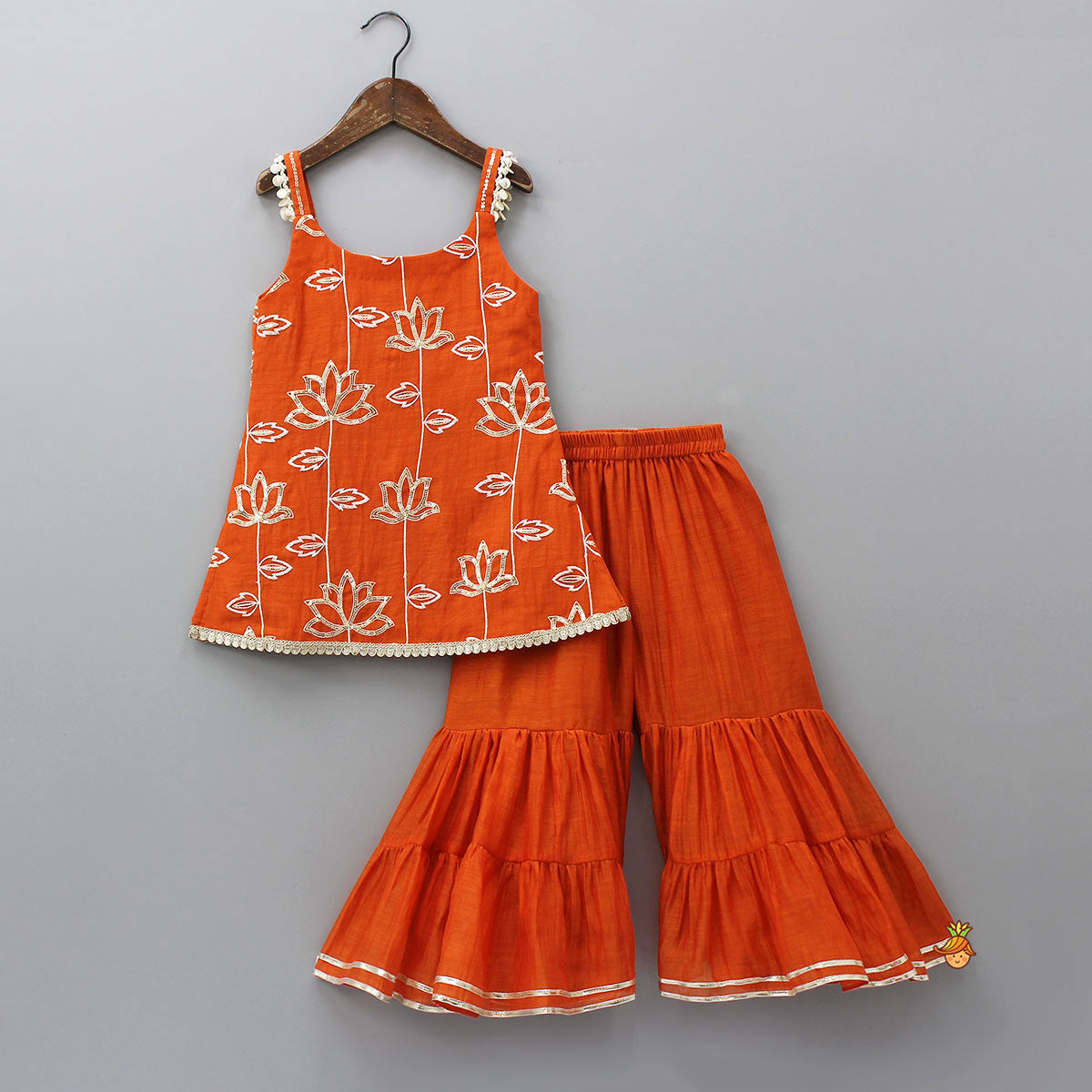 Beautiful Lotus-Embroidered Strappy Kurti With Sharara