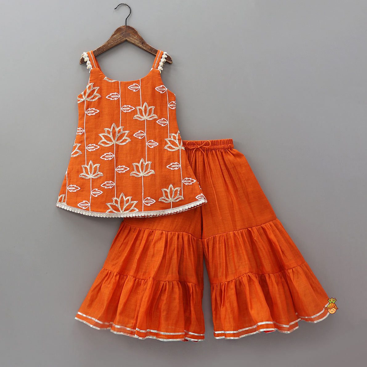 Beautiful Lotus-Embroidered Strappy Kurti With Sharara