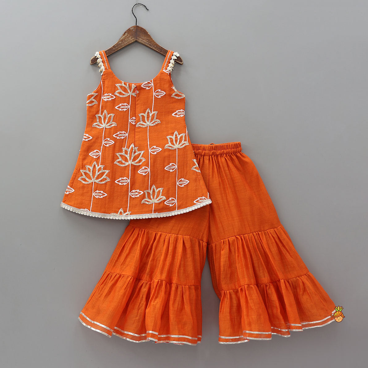 Beautiful Lotus-Embroidered Strappy Kurti With Sharara